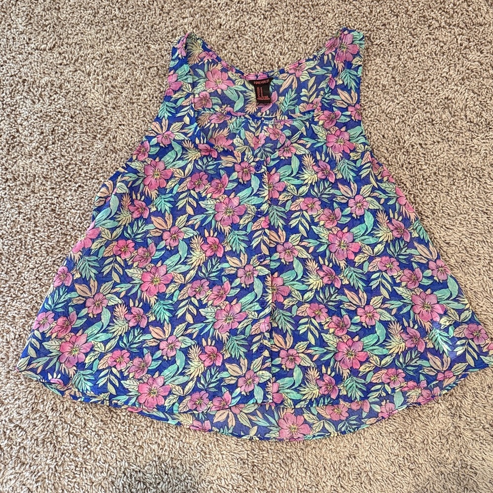 Forever 21 Floral Tank Top in Blue and Pink